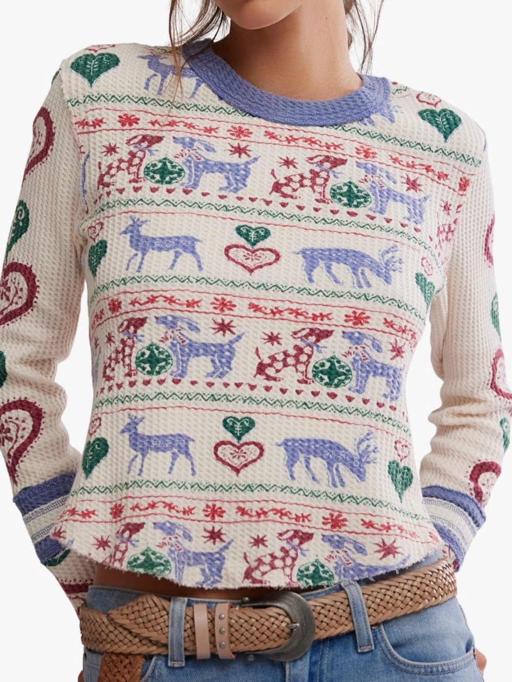 Free People Snow Drop Waffle knit Top. L. NWT